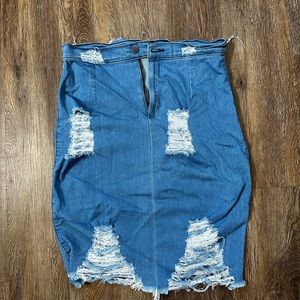 Distressed stretchy Jean style skirt